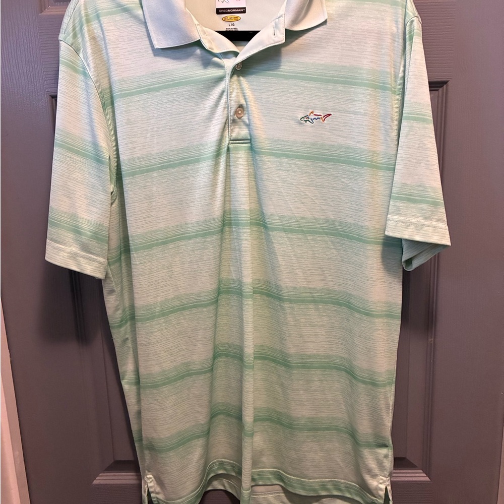 Greg Norman Collection Mint Green Striped Polo Shirt golf shirt
